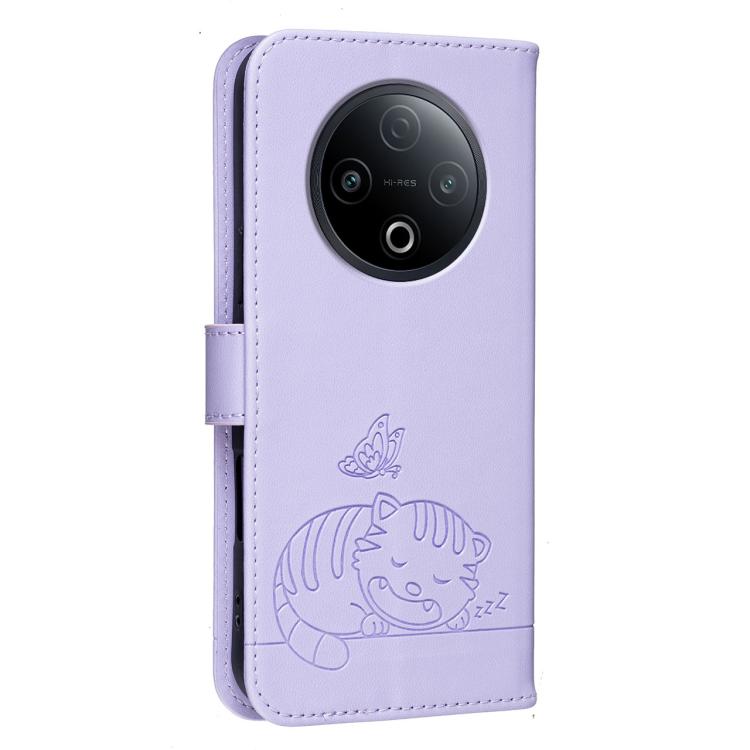 For vivo Y500 5G Cat Butterfly Embossed RFID Vegan Leather Phone Case with Strap