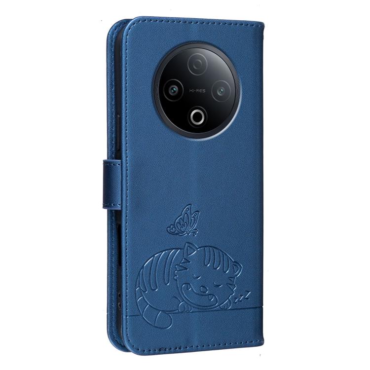 For vivo Y500 5G Cat Butterfly Embossed RFID Vegan Leather Phone Case with Strap