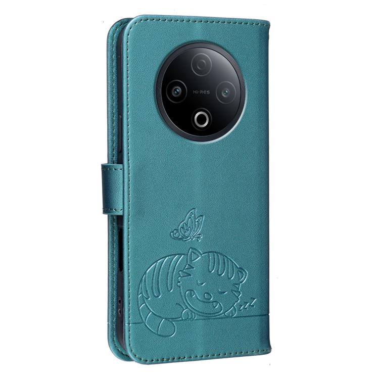 For vivo Y500 5G Cat Butterfly Embossed RFID Vegan Leather Phone Case with Strap