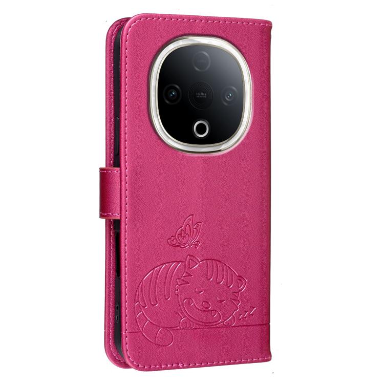For vivo Y300 Cat Butterfly Embossed RFID Vegan Leather Phone Case with Strap