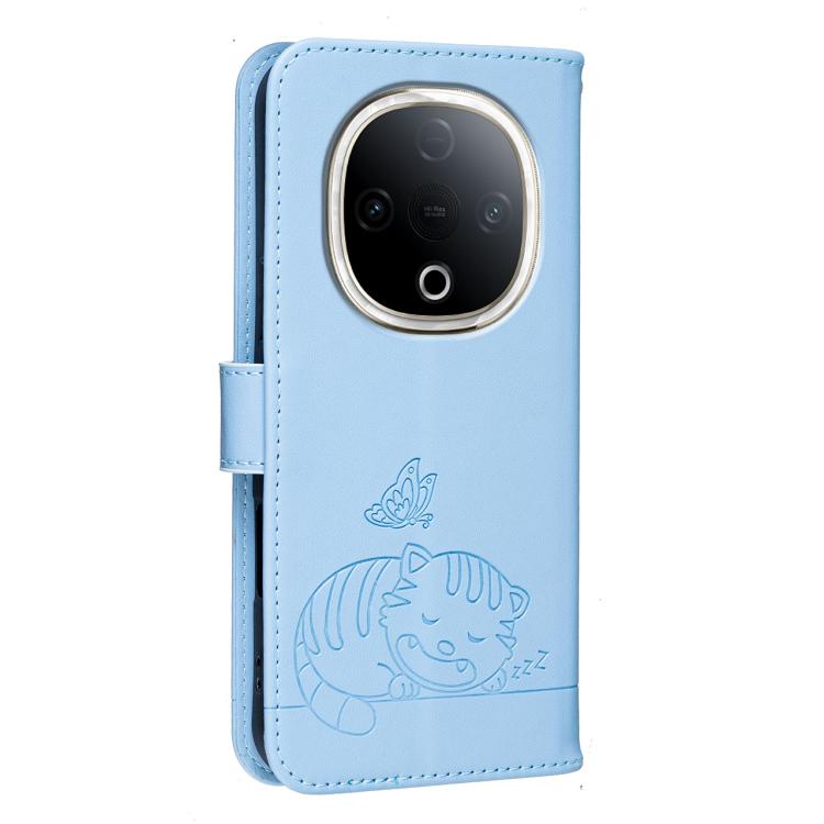 For vivo Y300 Cat Butterfly Embossed RFID Vegan Leather Phone Case with Strap