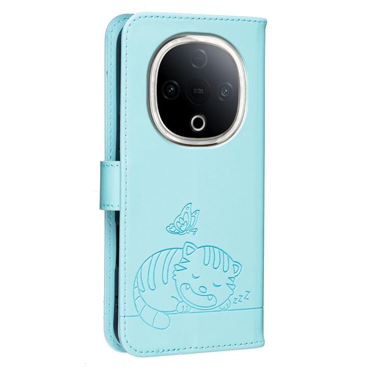 For vivo Y300 Cat Butterfly Embossed RFID Vegan Leather Phone Case with Strap
