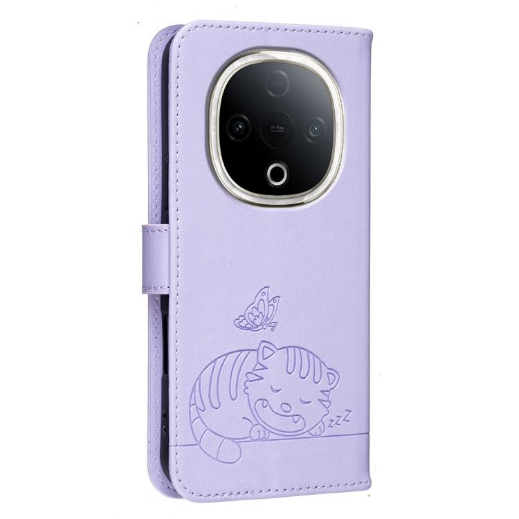 For vivo Y300 Cat Butterfly Embossed RFID Vegan Leather Phone Case with Strap
