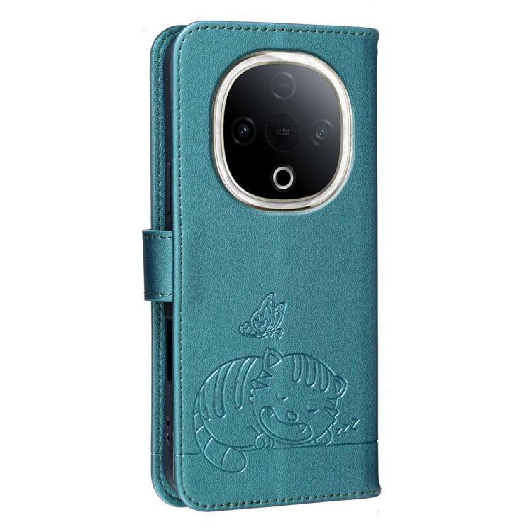 For vivo Y300 Cat Butterfly Embossed RFID Vegan Leather Phone Case with Strap