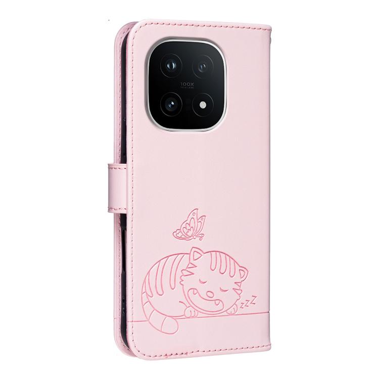 For vivo iQOO 15 Cat Butterfly Embossed RFID Vegan Leather Phone Case with Strap