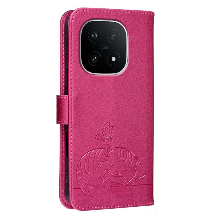 For vivo iQOO 15 Cat Butterfly Embossed RFID Vegan Leather Phone Case with Strap