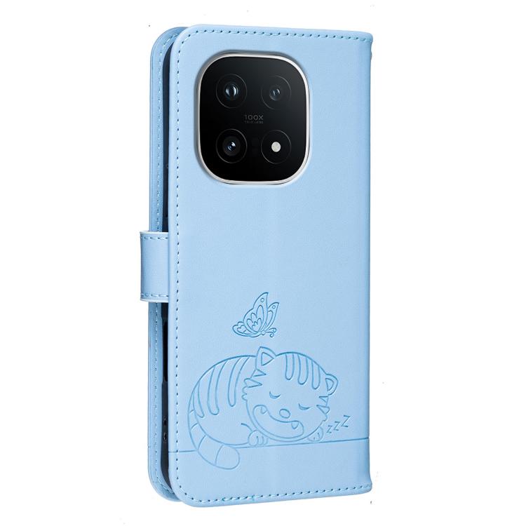 For vivo iQOO 15 Cat Butterfly Embossed RFID Vegan Leather Phone Case with Strap