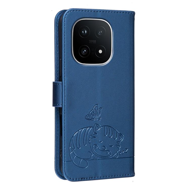 For vivo iQOO 15 Cat Butterfly Embossed RFID Vegan Leather Phone Case with Strap