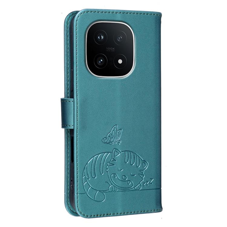 For vivo iQOO 15 Cat Butterfly Embossed RFID Vegan Leather Phone Case with Strap