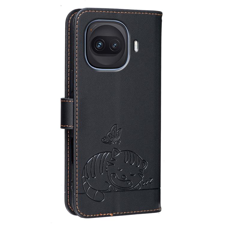 For vivo iQOO Z11 Turbo 5G Cat Butterfly Embossed RFID Vegan Leather Phone Case with Strap