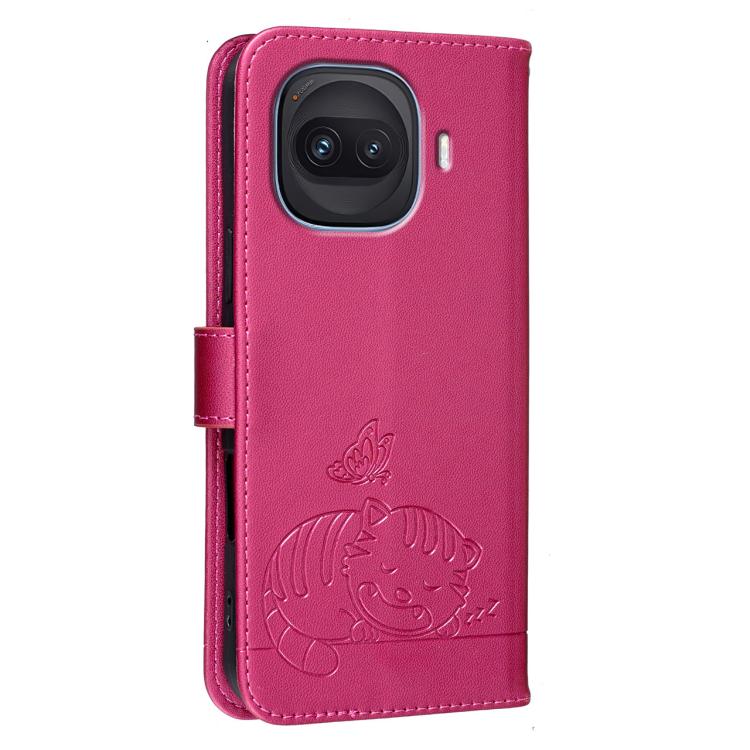 For vivo iQOO Z11 Turbo 5G Cat Butterfly Embossed RFID Vegan Leather Phone Case with Strap