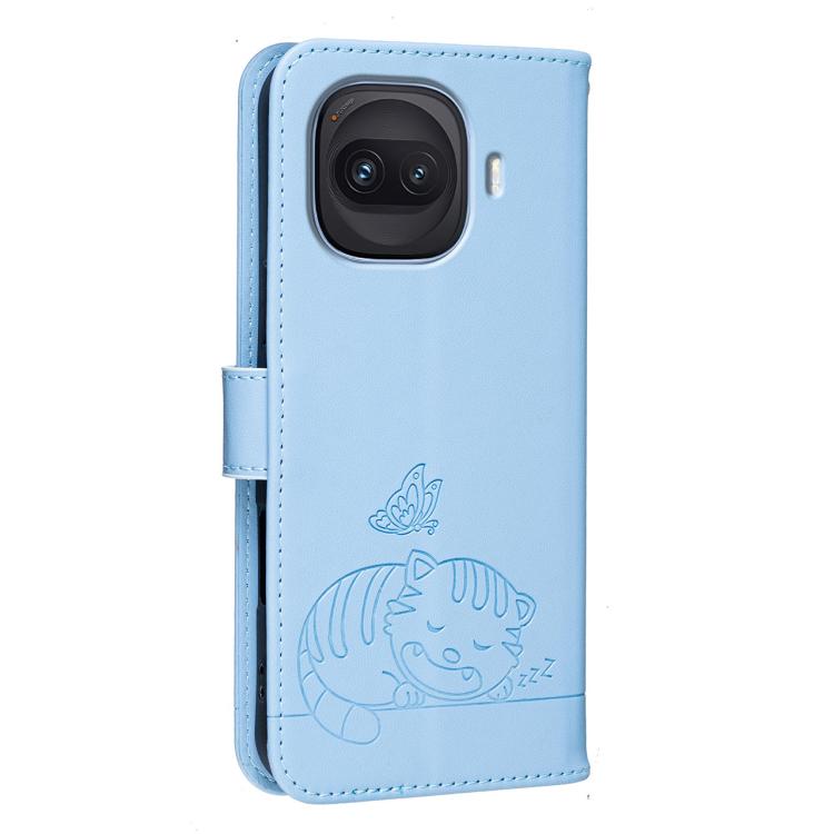 For vivo iQOO Z11 Turbo 5G Cat Butterfly Embossed RFID Vegan Leather Phone Case with Strap