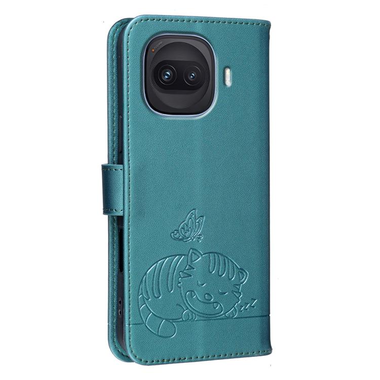 For vivo iQOO Z11 Turbo 5G Cat Butterfly Embossed RFID Vegan Leather Phone Case with Strap
