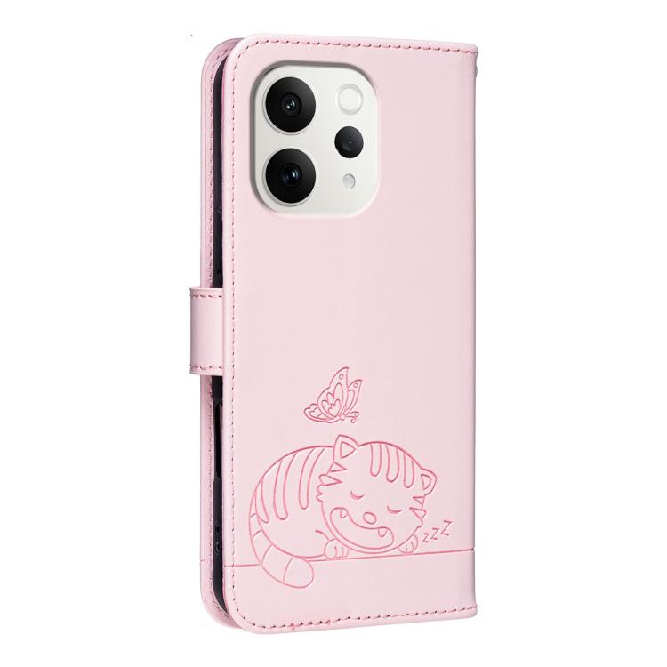 For vivo S50 5G Cat Butterfly Embossed RFID Vegan Leather Phone Case with Strap