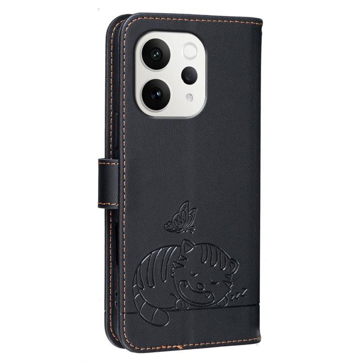 For vivo S50 5G Cat Butterfly Embossed RFID Vegan Leather Phone Case with Strap