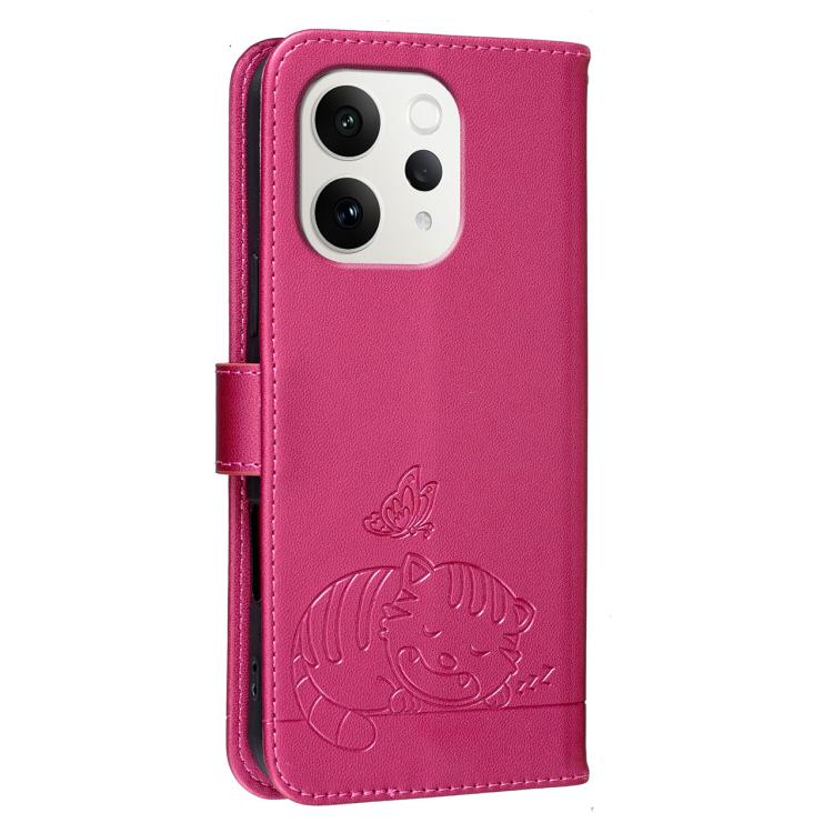 For vivo S50 5G Cat Butterfly Embossed RFID Vegan Leather Phone Case with Strap