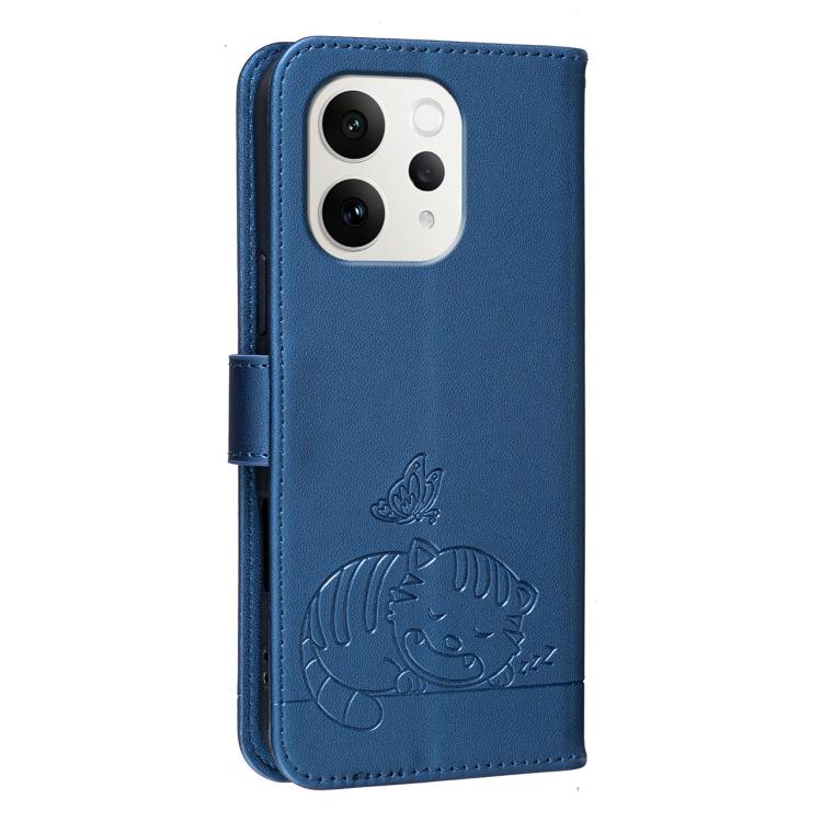 For vivo S50 5G Cat Butterfly Embossed RFID Vegan Leather Phone Case with Strap