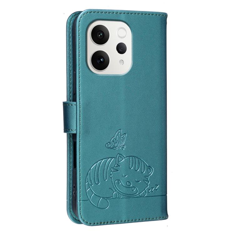 For vivo S50 5G Cat Butterfly Embossed RFID Vegan Leather Phone Case with Strap