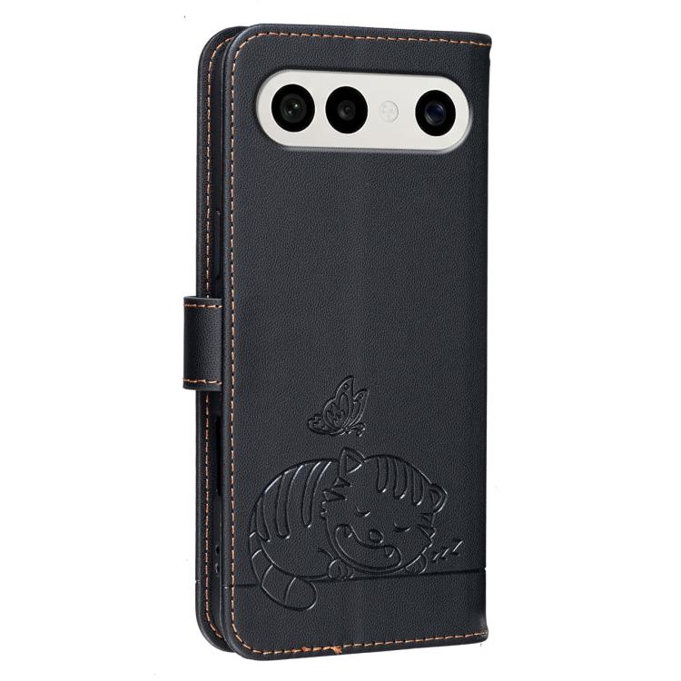 For vivo S50 Pro mini 5G Cat Butterfly Embossed RFID Vegan Leather Phone Case with Strap