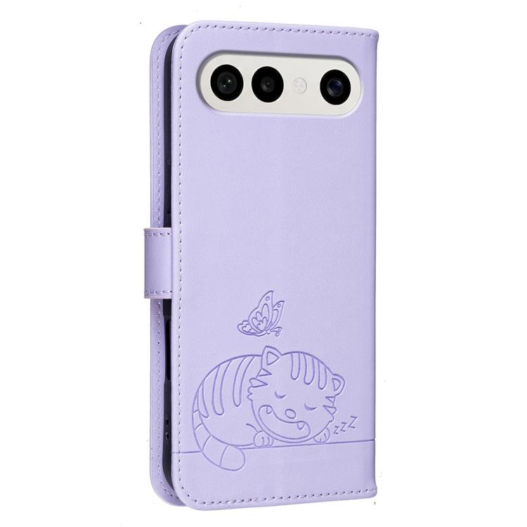 For vivo S50 Pro mini 5G Cat Butterfly Embossed RFID Vegan Leather Phone Case with Strap