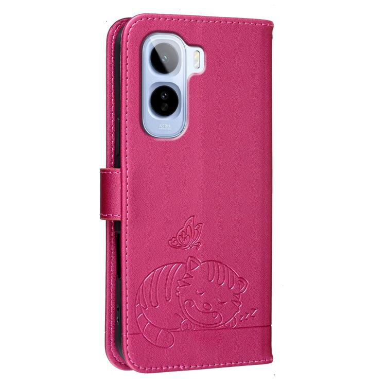 For vivo T5 Pro 5G Cat Butterfly Embossed RFID Vegan Leather Phone Case with Strap