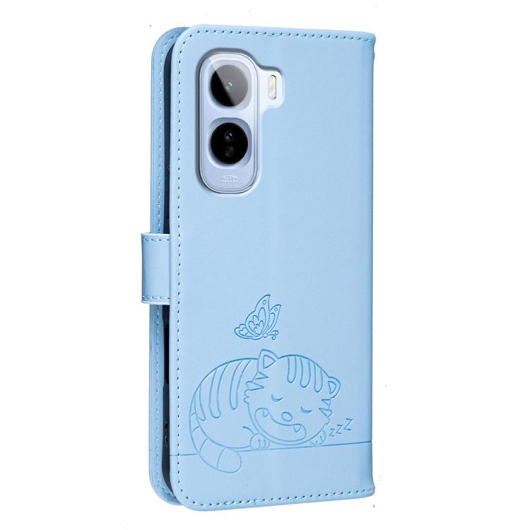 For vivo T5 Pro 5G Cat Butterfly Embossed RFID Vegan Leather Phone Case with Strap