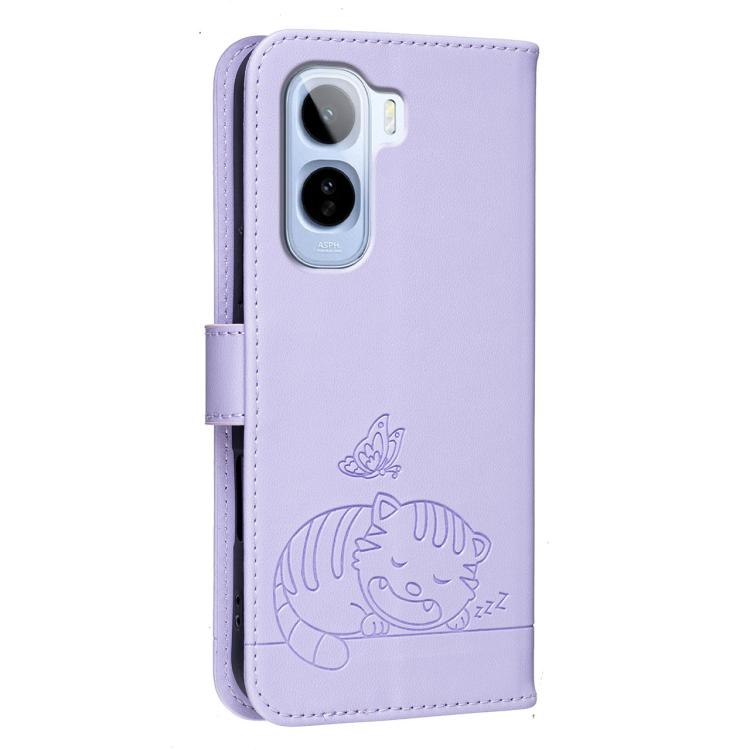 For vivo T5 Pro 5G Cat Butterfly Embossed RFID Vegan Leather Phone Case with Strap