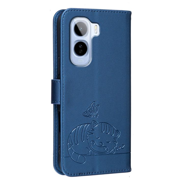 For vivo T5 Pro 5G Cat Butterfly Embossed RFID Vegan Leather Phone Case with Strap