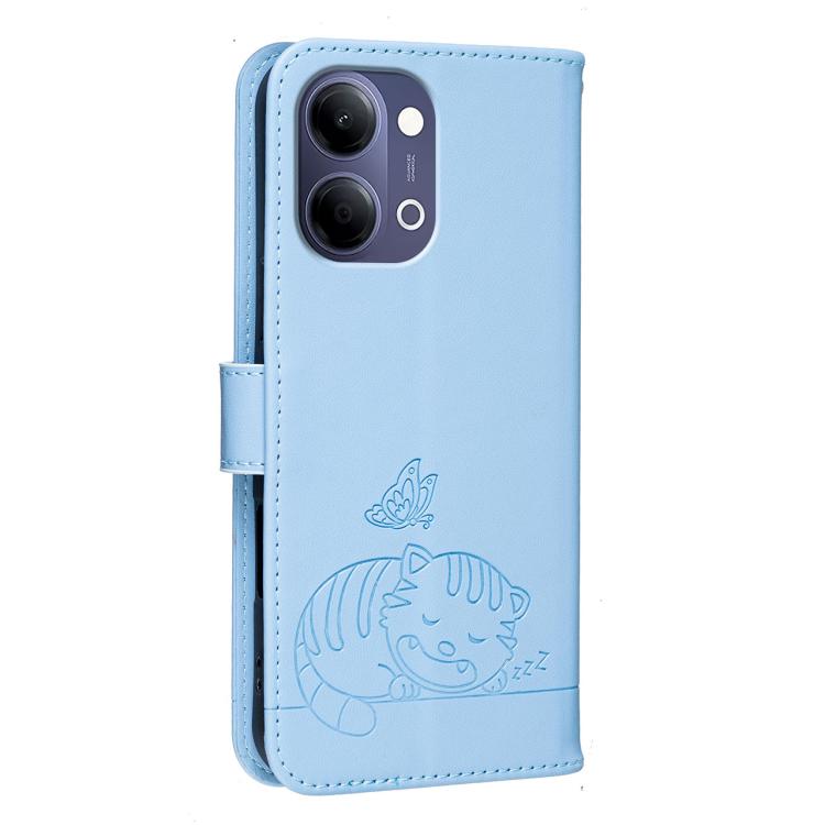 For vivo Y05 4G Cat Butterfly Embossed RFID Vegan Leather Phone Case with Strap