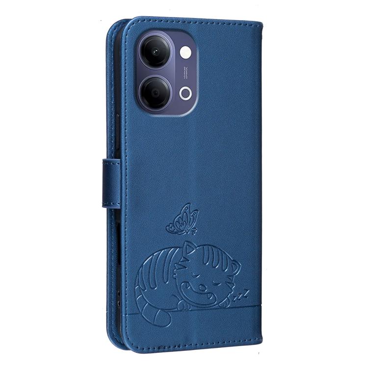 For vivo Y05 4G Cat Butterfly Embossed RFID Vegan Leather Phone Case with Strap