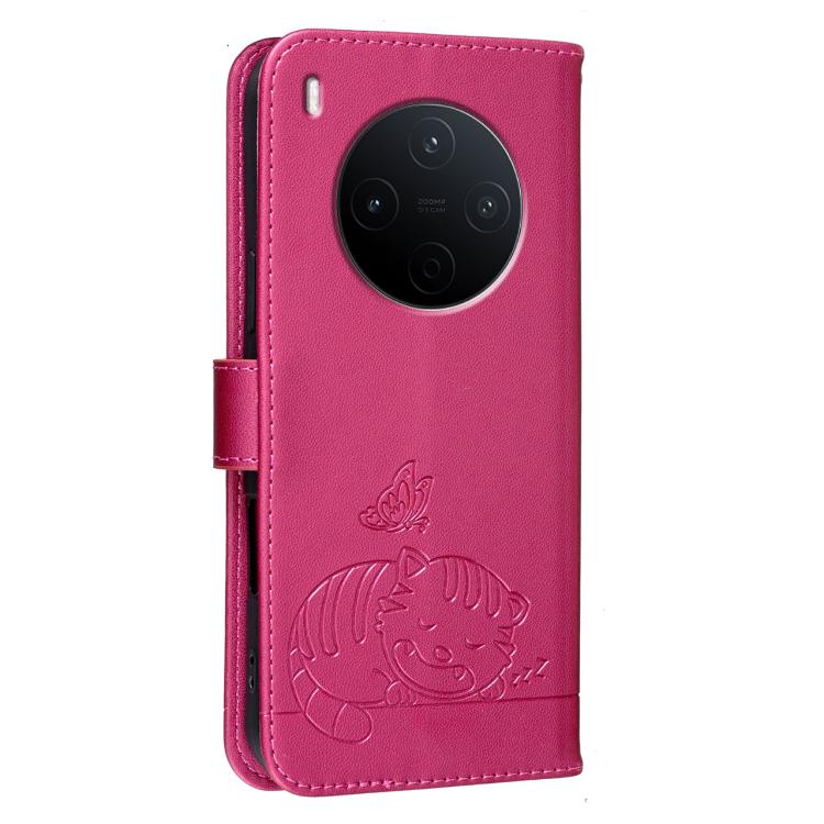 For vivo Y500 Pro 5G Cat Butterfly Embossed RFID Vegan Leather Phone Case with Strap