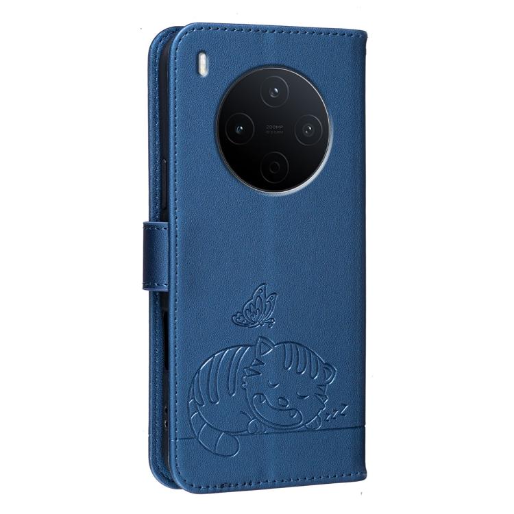 For vivo Y500 Pro 5G Cat Butterfly Embossed RFID Vegan Leather Phone Case with Strap