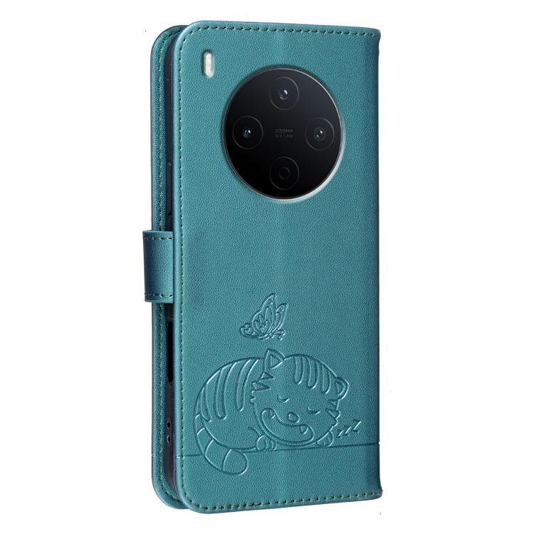 For vivo Y500 Pro 5G Cat Butterfly Embossed RFID Vegan Leather Phone Case with Strap