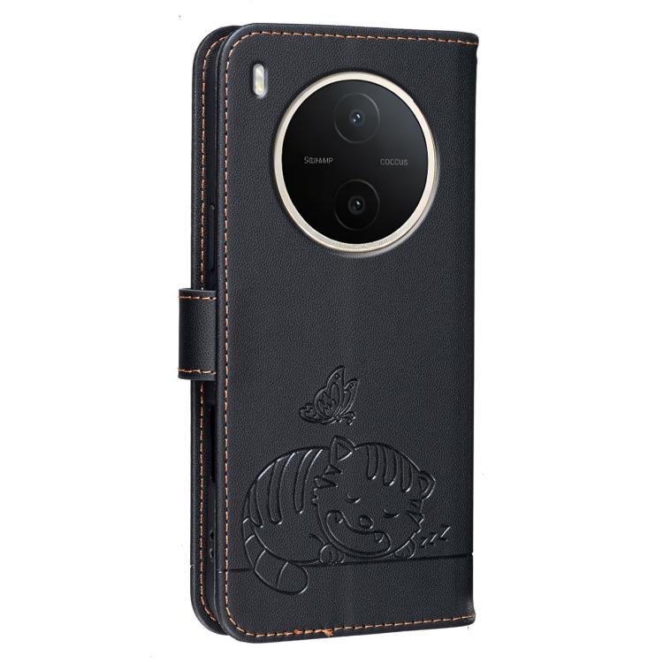For vivo Y600 Pro 5G Cat Butterfly Embossed RFID Vegan Leather Phone Case with Strap