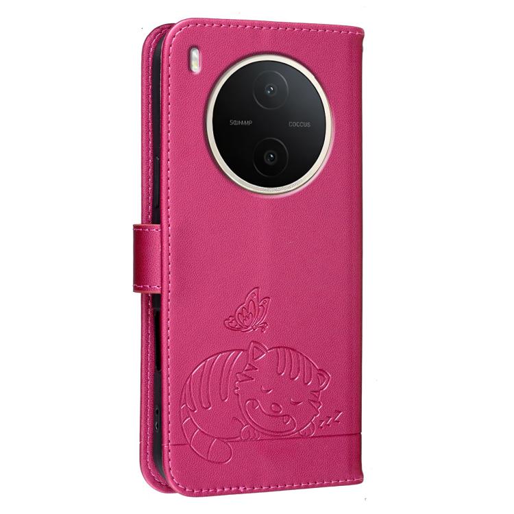 For vivo Y600 Pro 5G Cat Butterfly Embossed RFID Vegan Leather Phone Case with Strap