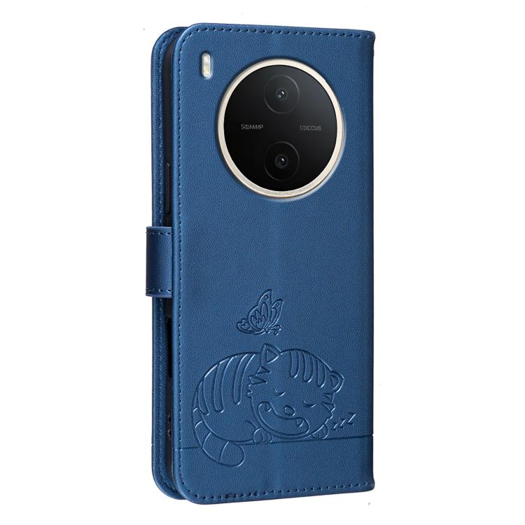 For vivo Y600 Pro 5G Cat Butterfly Embossed RFID Vegan Leather Phone Case with Strap