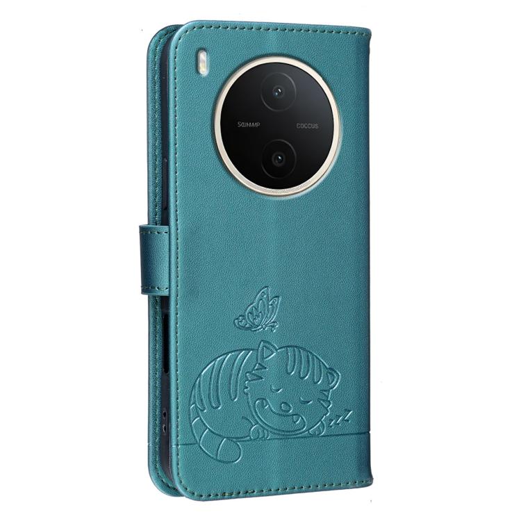 For vivo Y600 Pro 5G Cat Butterfly Embossed RFID Vegan Leather Phone Case with Strap