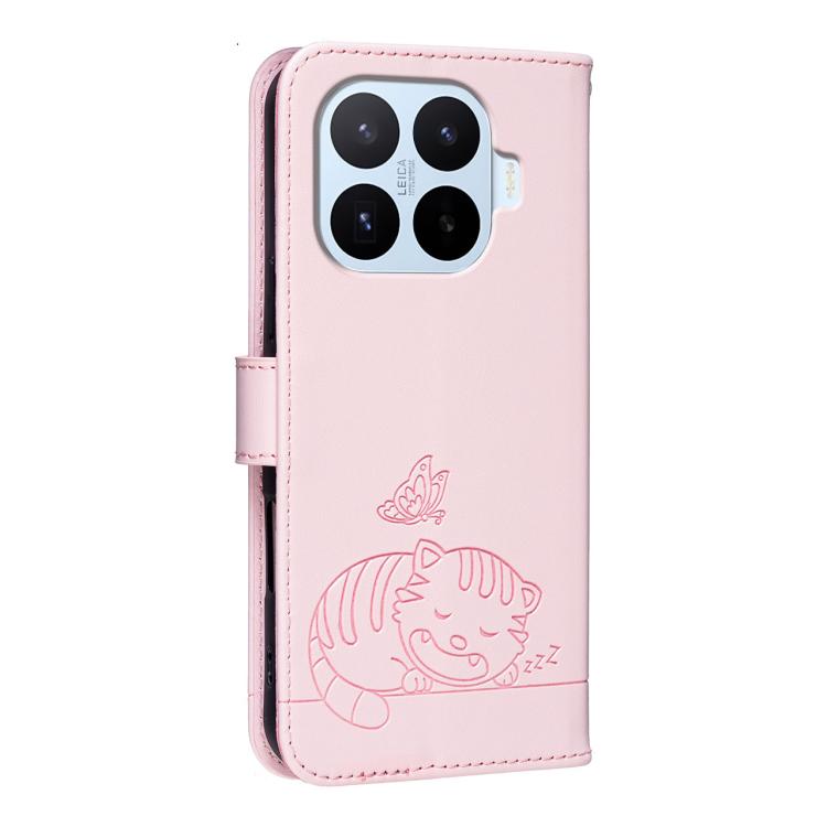 For Xiaomi 17T Pro 5G Cat Butterfly Embossed RFID Vegan Leather Phone Case with Strap