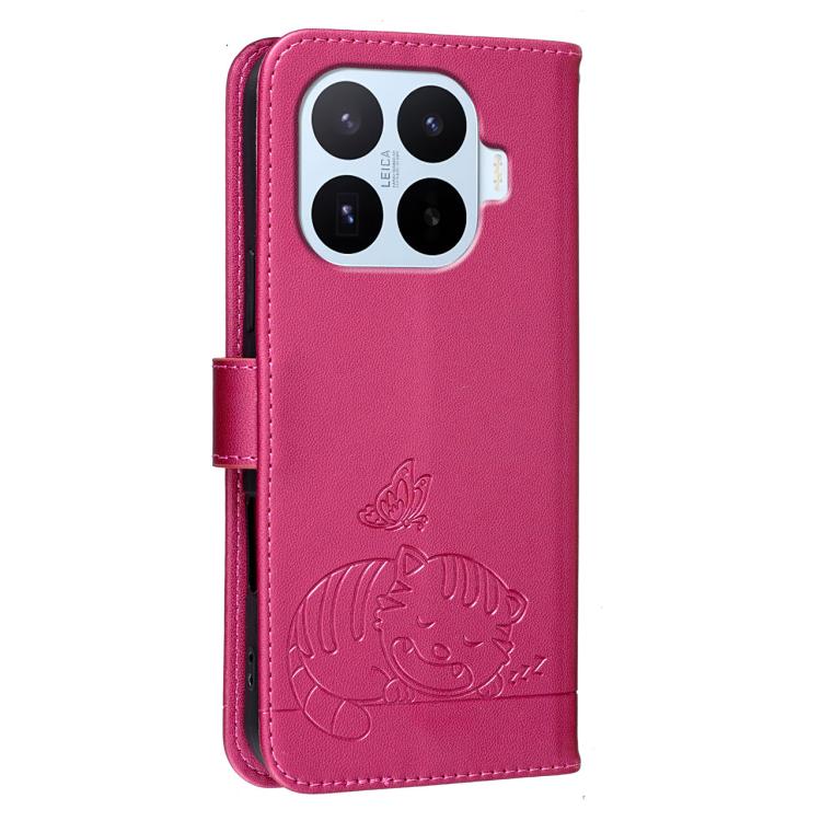 For Xiaomi 17T 5G Cat Butterfly Embossed RFID Vegan Leather Phone Case with Strap