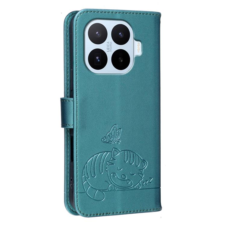For Xiaomi 17T 5G Cat Butterfly Embossed RFID Vegan Leather Phone Case with Strap