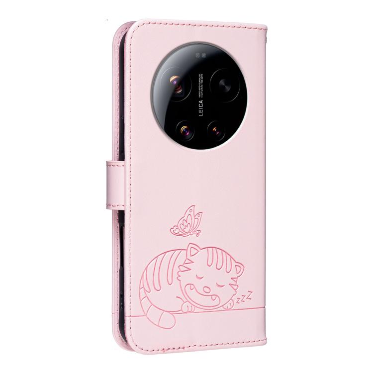 For Xiaomi 17 Ultra Cat Butterfly Embossed RFID Vegan Leather Phone Case with Strap