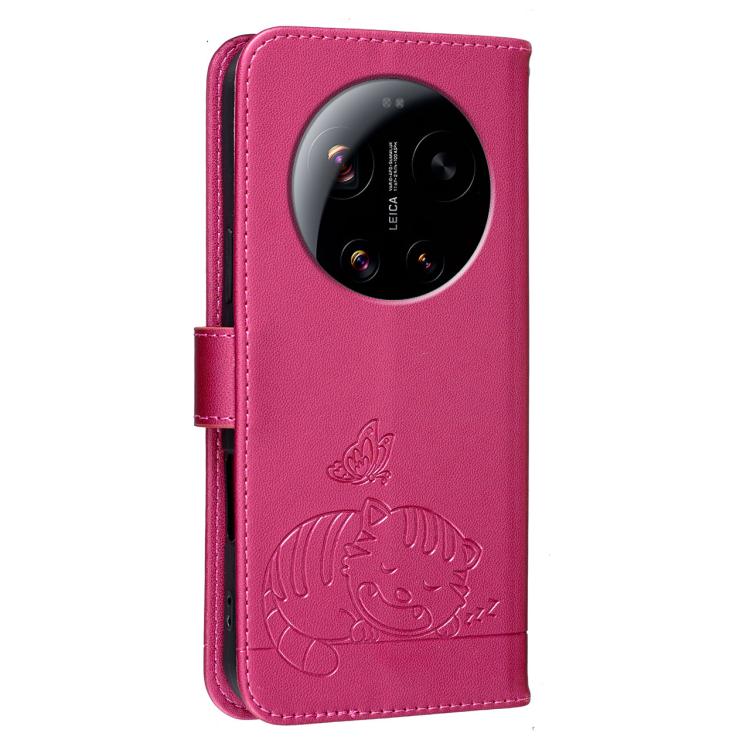 For Xiaomi 17 Ultra Cat Butterfly Embossed RFID Vegan Leather Phone Case with Strap