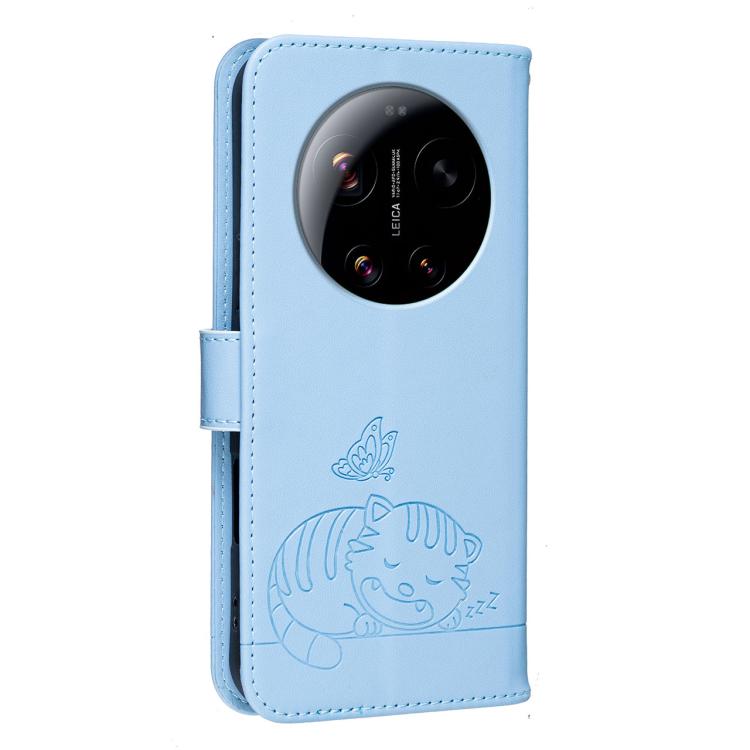 For Xiaomi 17 Ultra Cat Butterfly Embossed RFID Vegan Leather Phone Case with Strap