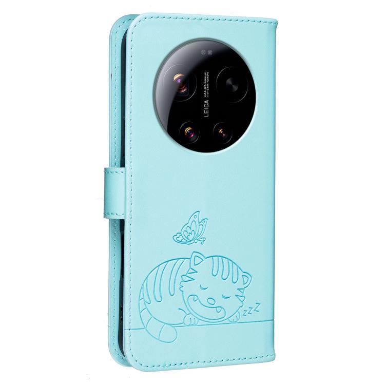 For Xiaomi 17 Ultra Cat Butterfly Embossed RFID Vegan Leather Phone Case with Strap