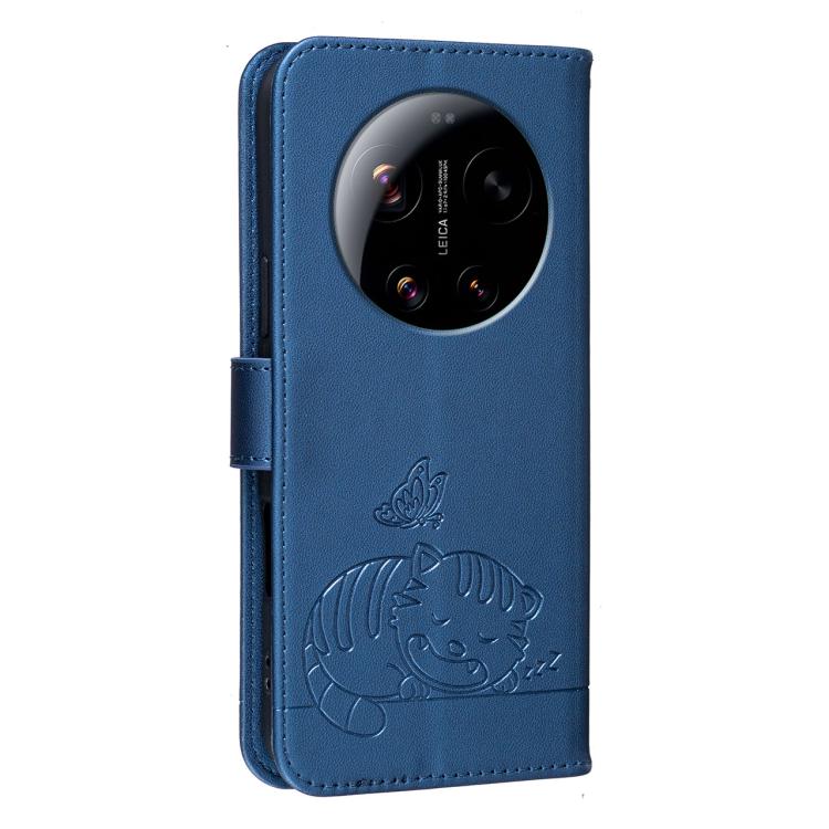 For Xiaomi 17 Ultra Cat Butterfly Embossed RFID Vegan Leather Phone Case with Strap