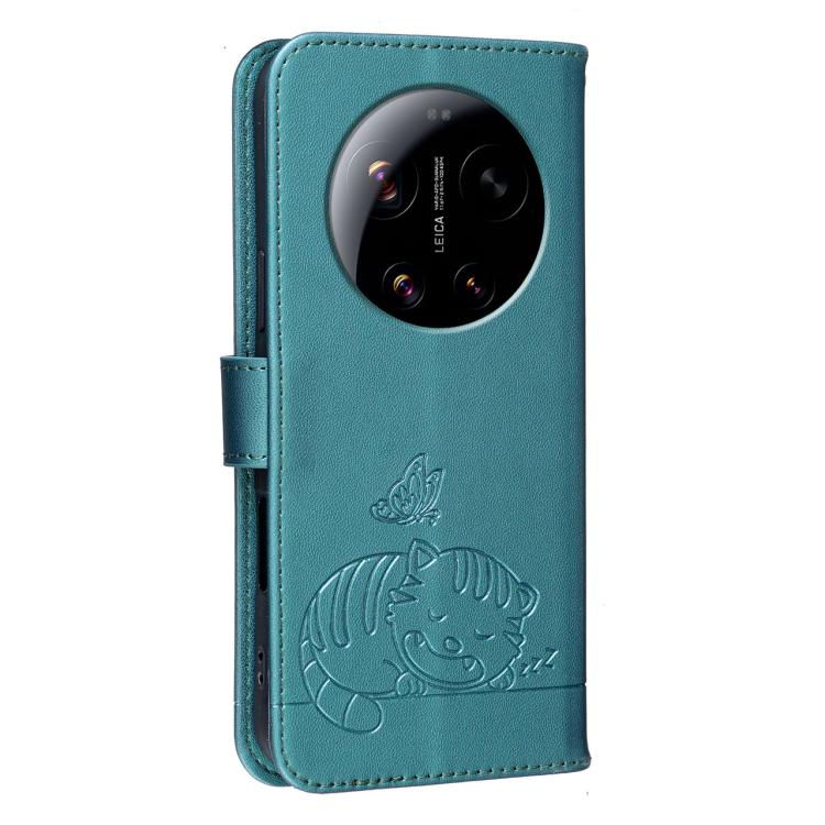 For Xiaomi 17 Ultra Cat Butterfly Embossed RFID Vegan Leather Phone Case with Strap