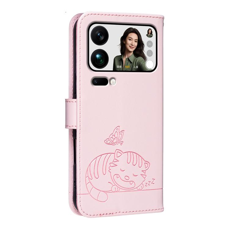For Xiaomi 17 ProMax Cat Butterfly Embossed RFID Vegan Leather Phone Case with Strap