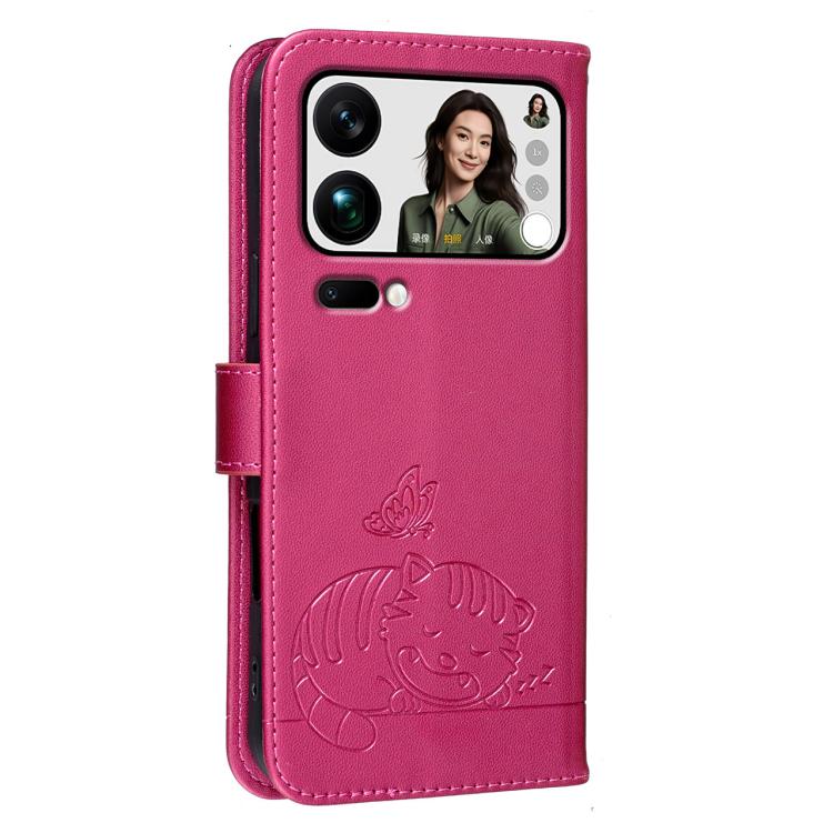 For Xiaomi 17 ProMax Cat Butterfly Embossed RFID Vegan Leather Phone Case with Strap