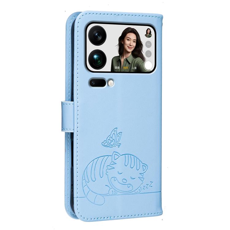 For Xiaomi 17 ProMax Cat Butterfly Embossed RFID Vegan Leather Phone Case with Strap