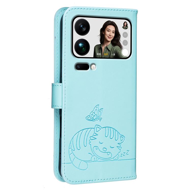 For Xiaomi 17 ProMax Cat Butterfly Embossed RFID Vegan Leather Phone Case with Strap